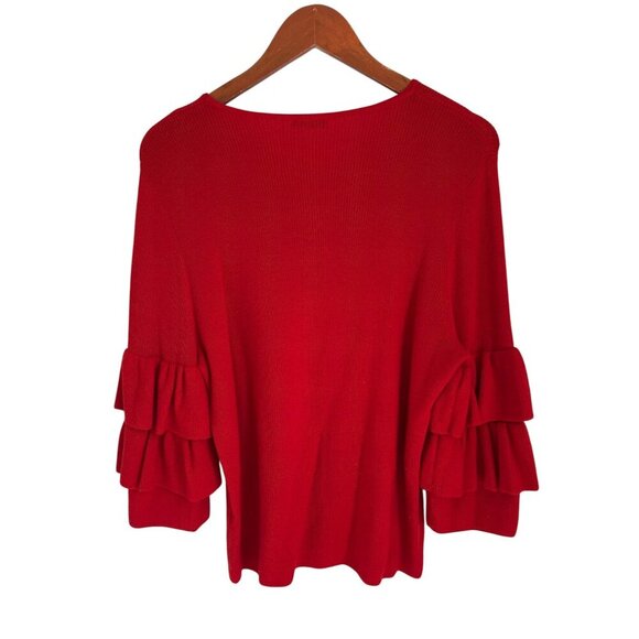 J. Mclaughlin Merino Wool Sweater Top Red ruffled sleeves Size Large - Picture 6 of 10
